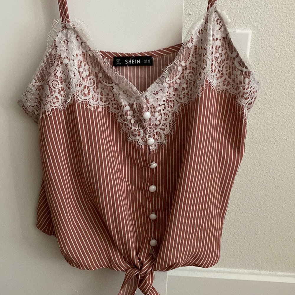Stripes top with lace detail and adjustable straps